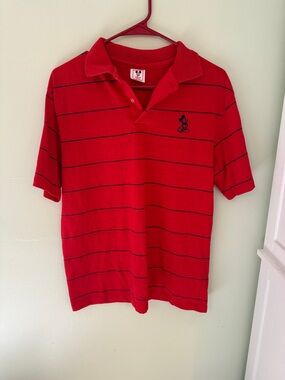 Vintage Disney Red Polo Size Large with Black Stripe and Embroidered Mickey